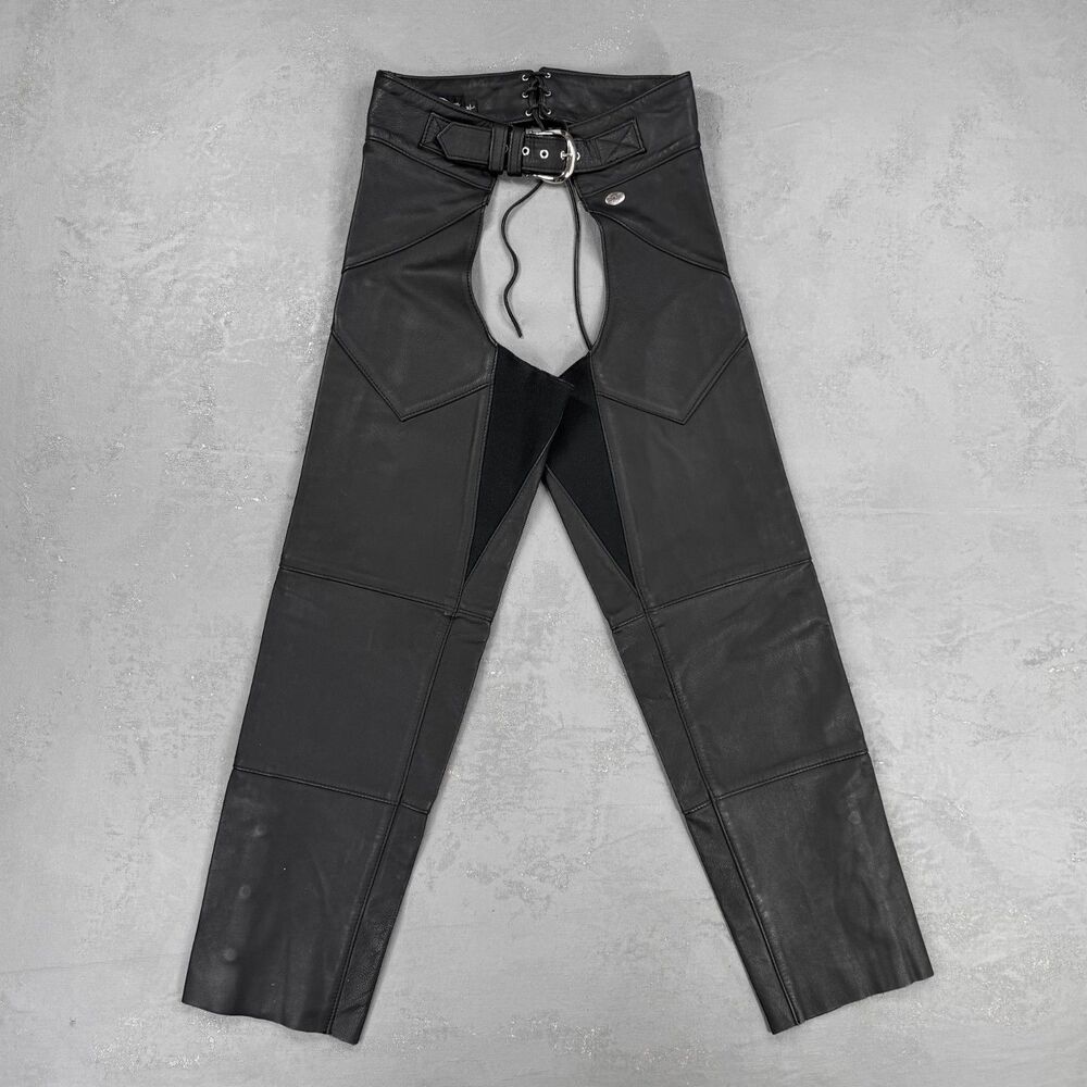 Harley Davidson Black Leather Chaps Women's Large, Fit 31-35